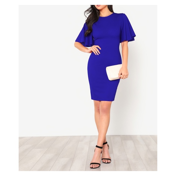 MBM Unlimited Dresses & Skirts - Blue Flutter Sleeve Bodycon Midi Dress